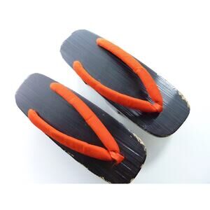 Authentic Vintage Osaka Geta Black Lacquer Wood Japanese Slipper Sandals Small